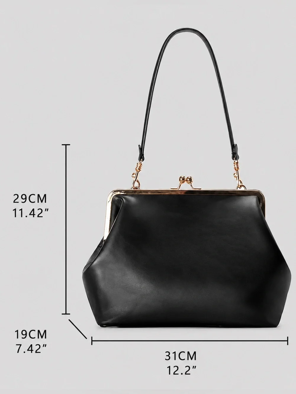 Classic Black Croc-Embossed Frame Shoulder Bag with gold kiss lock